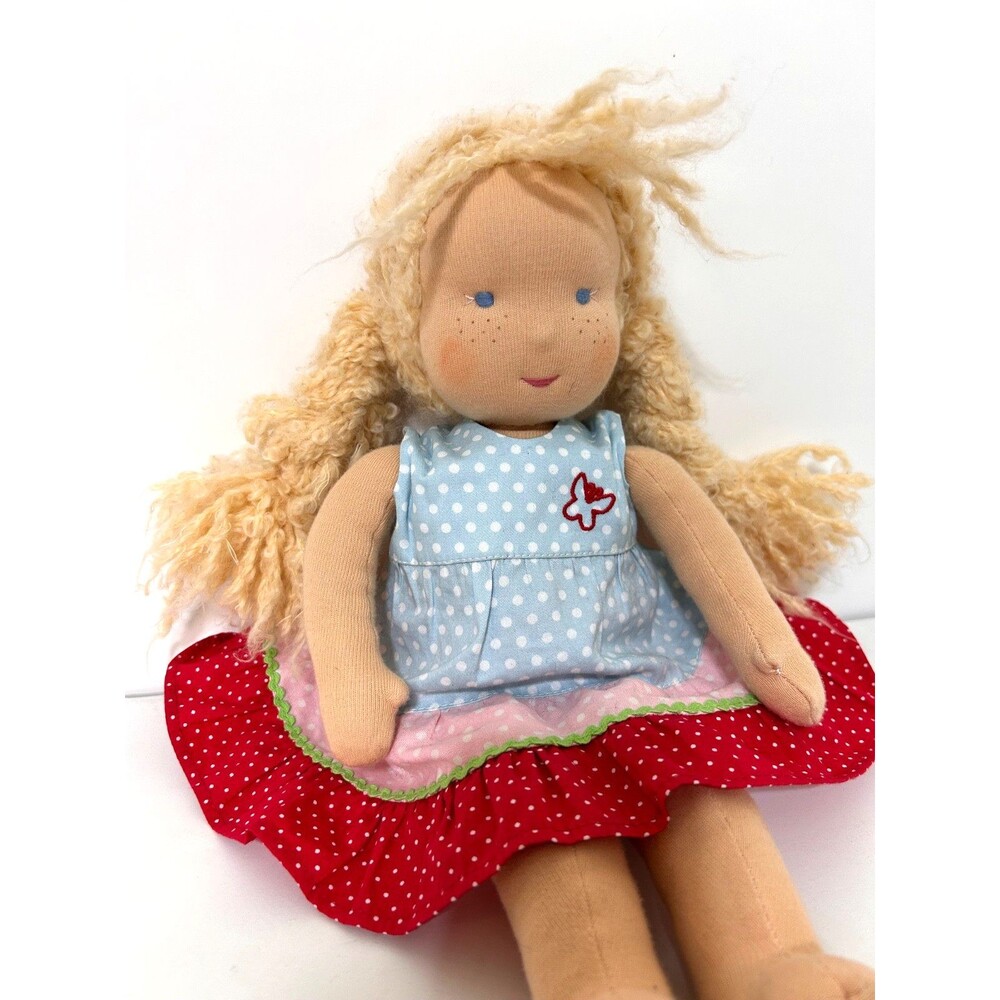Kathe Kruse Germany Waldorf Doll Tolipar Sheep Stuffing Mohair Blonde Hair 15in - Picture 3 of 11